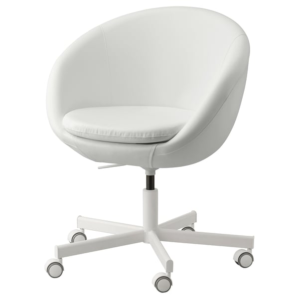 SKRUVSTA witte bureaustoel, rond, gewatteerd, op wielen.