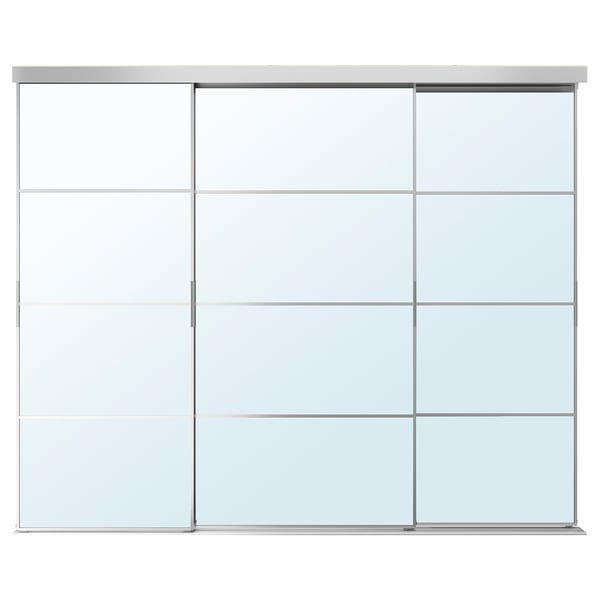 SKYTTA zilveren glazen deurkozijn met 4 glaspanelen, modern, minimalistisch design.