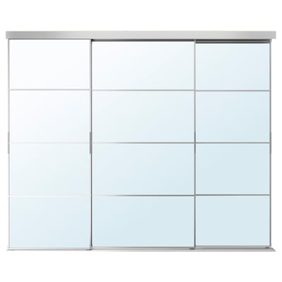SKYTTA zilveren glazen deurkozijn met 4 glaspanelen, modern, minimalistisch design.
