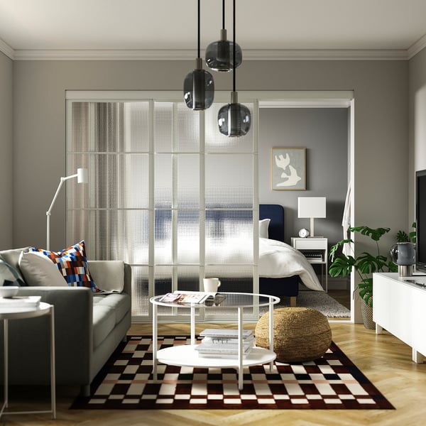 SKYTTA / LUNDBRÄSMA Schuifdeurcombinatie, wit/geruit glas, 251x205 cm