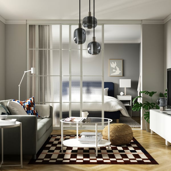 SKYTTA / LUNDBRÄSMA Schuifdeurcombinatie, wit/geruit glas, 251x240 cm