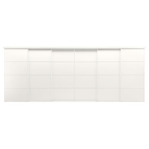 SKYTTA witte moderne schuifdeurkast, minimalistisch design met aluminium frame en vezelplaatpanelen.