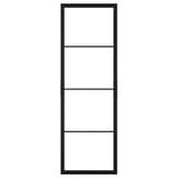Een minimalistische, zwart omlijste SKYTTA schuifdeur. De deur heeft een rechthoekige vorm met vier lege vakken en is gemaakt van aluminium.