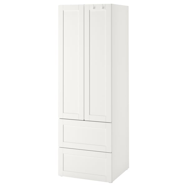 SMÅSTAD witte kledingkast, hoog met lades, soft-close deuren.