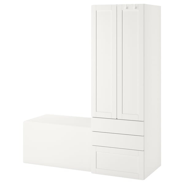 SMÅSTAD witte kledingkast, lades, bankje. Modern, minimalistisch ontwerp voor kinderen.
