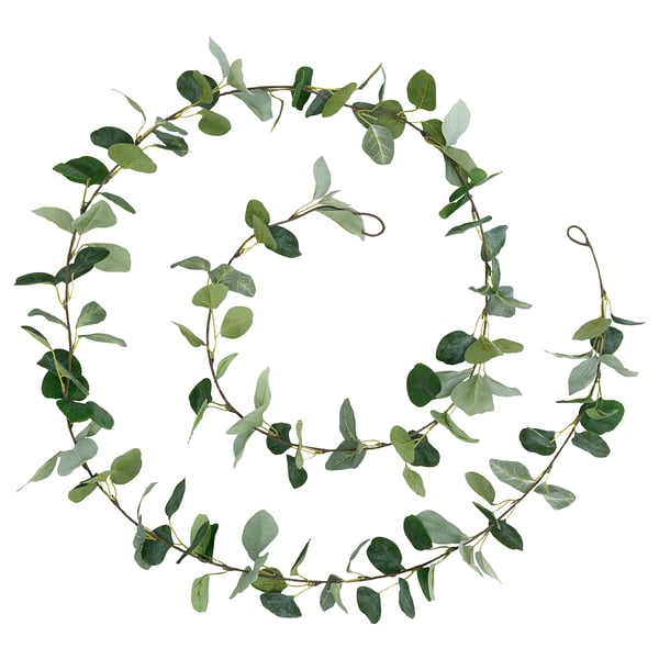 SMYCKA krans, groen, plastic, ronde, natuurlijke bladeren.