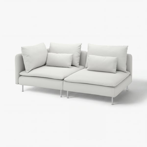 Moderne SÖDERHAMN witte L-vormige bank met zachte kussens en strakke metalen poten.