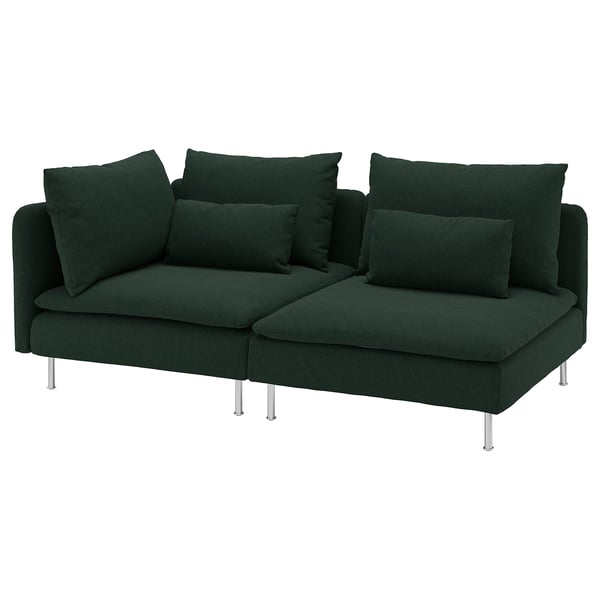 SÖDERHAMN hoekbank met diepe zitting in donkergroen, modern design met uitneembare kussens.