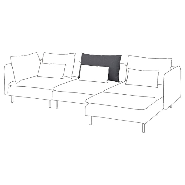 Soderhamn sectionele bank met witte kussens en zwart kussen, modern design.