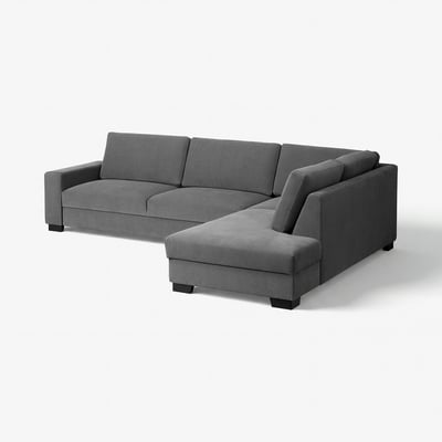 SÖRVALLEN grijs stof minimalistische 3-zits bank, modern Scandinavisch ontwerp.