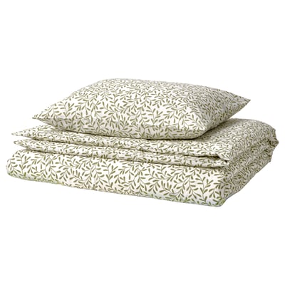 SORGMANTEL beddengoedset: wit-blauw, bloemenprint, katoen-polyester, vierkant gevouwen.