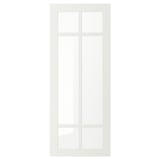 Een witte STENSUND kastdeur met een matglazen paneel. Het heeft een rechthoekige vorm met een strak, modern design, geschikt voor keukenkasten.