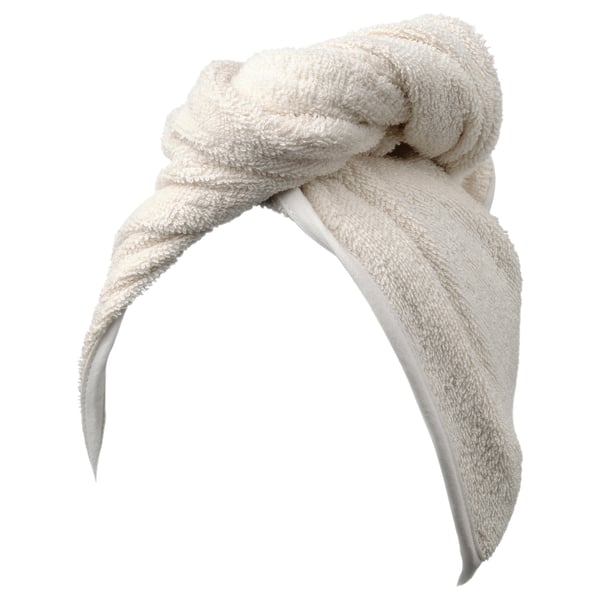 STJÄRNBUSKE haarhanddoek, ivoor, zachte katoenmix, tulbandstijl, geknoopt ontwerp.
