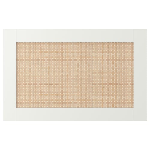 Een beige, geweven houten ladefront, rechthoekige vorm.
