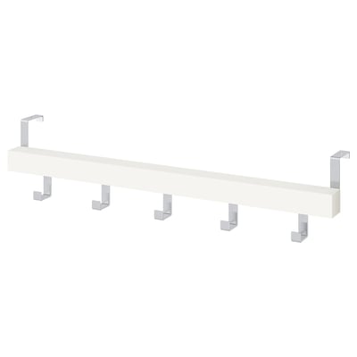 Een witte TJUSIG-hanger met zes metalen haken, ideaal voor het organiseren van kleding en accessoires.