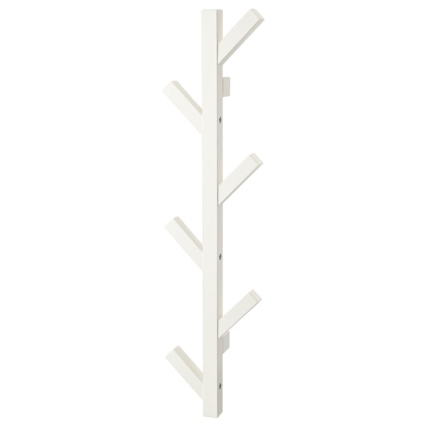 Witte TJUSIG houten kapstok met vier haken, strak modern design.