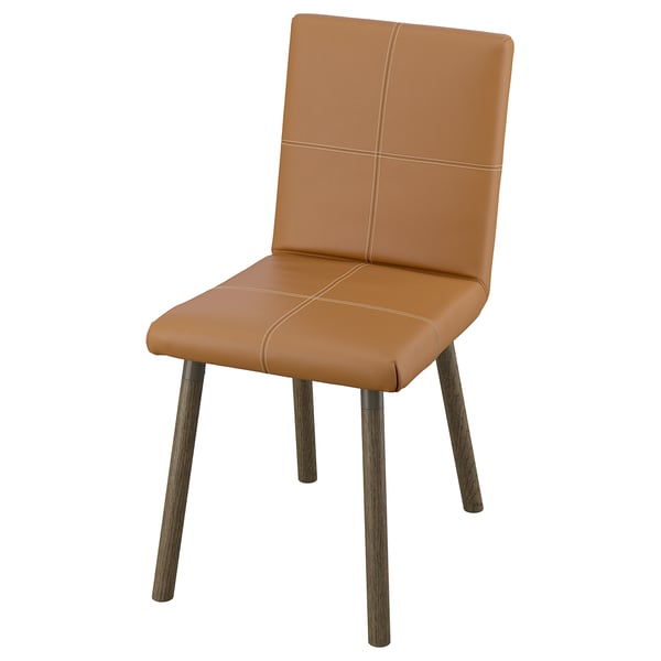 TONSTAD stoel: bruine lederlook, houten poten, modern design.