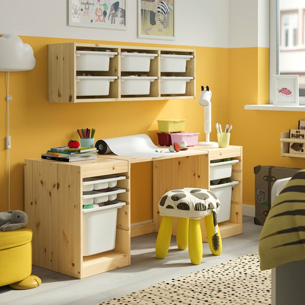 TROFAST Bureau met opbergers/bladen, licht wit gebeitst grenen/wit wit, 124x44x52 cm
