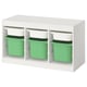 TROFAST opbergmeubel met groene bakken en wit deksel, rechthoekig.
