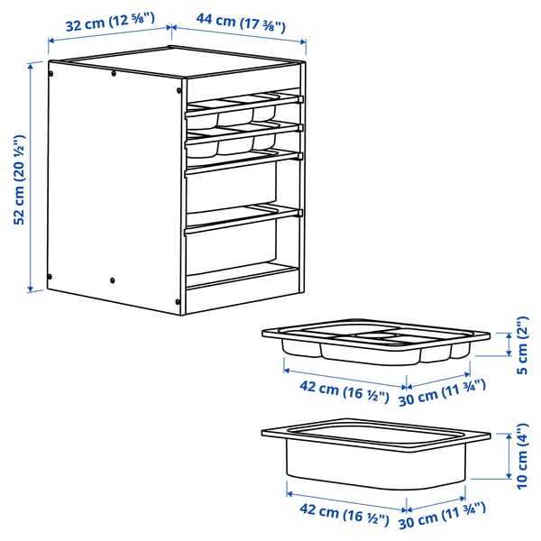 Illustratie met afmetingen voor het product: TROFAST.