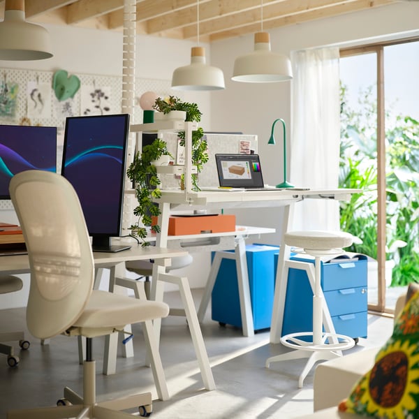 TROTTEN Bureau zit/sta, elektrisch/wit, 120x70 cm