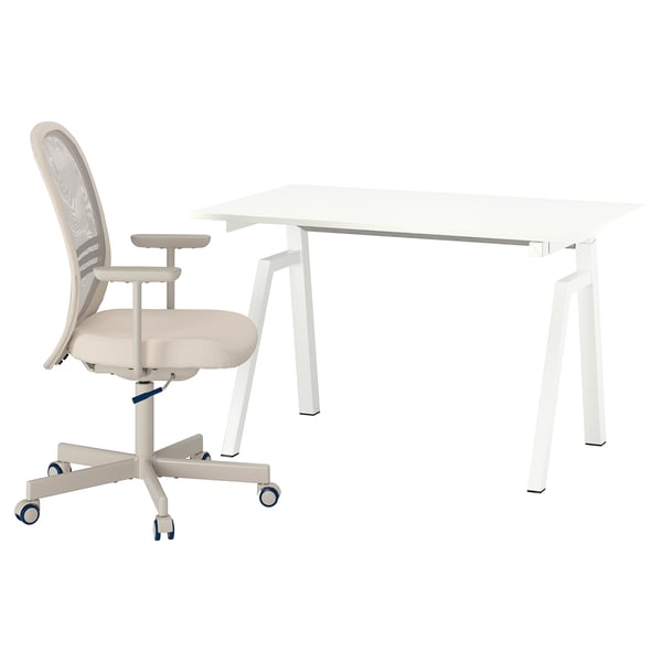 TROTTEN / FLINTAN Bureau en stoel, elektrisch/wit beige, 120x70 cm