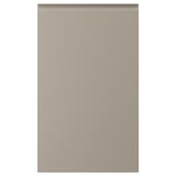Beige keukenkast met metalen handgrepen, rechthoekige vorm.