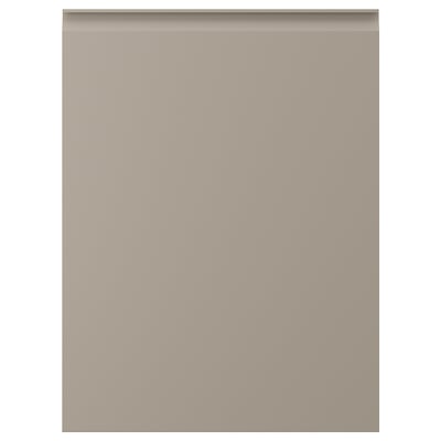 UPPLÖV beige keukenkast met strakke, geïntegreerde handgrepen, afgeschuinde randen.