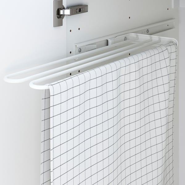 Kast met ingebouwd handdoekrek, uittrekbaar voor gemakkelijke toegang.