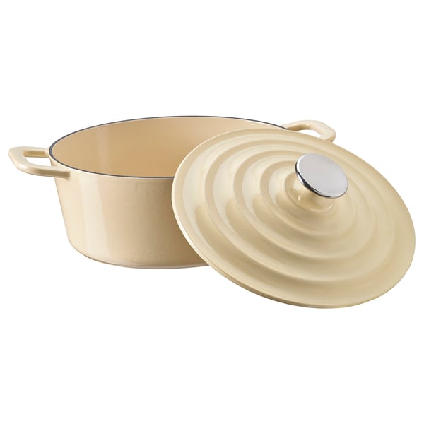 VARDAGEN Braadpan met deksel, geëmailleerd gietijzer lichtgeel, 4 l