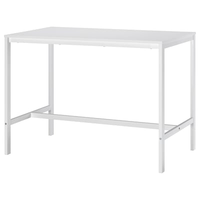VIHALS tafel, wit, minimalistisch metalen ontwerp, rechthoekig blad, makkelijk schoon te maken.