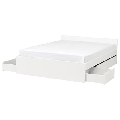 Ikea VIHALS wit bed met 4 opberglades, modern minimalistisch design.