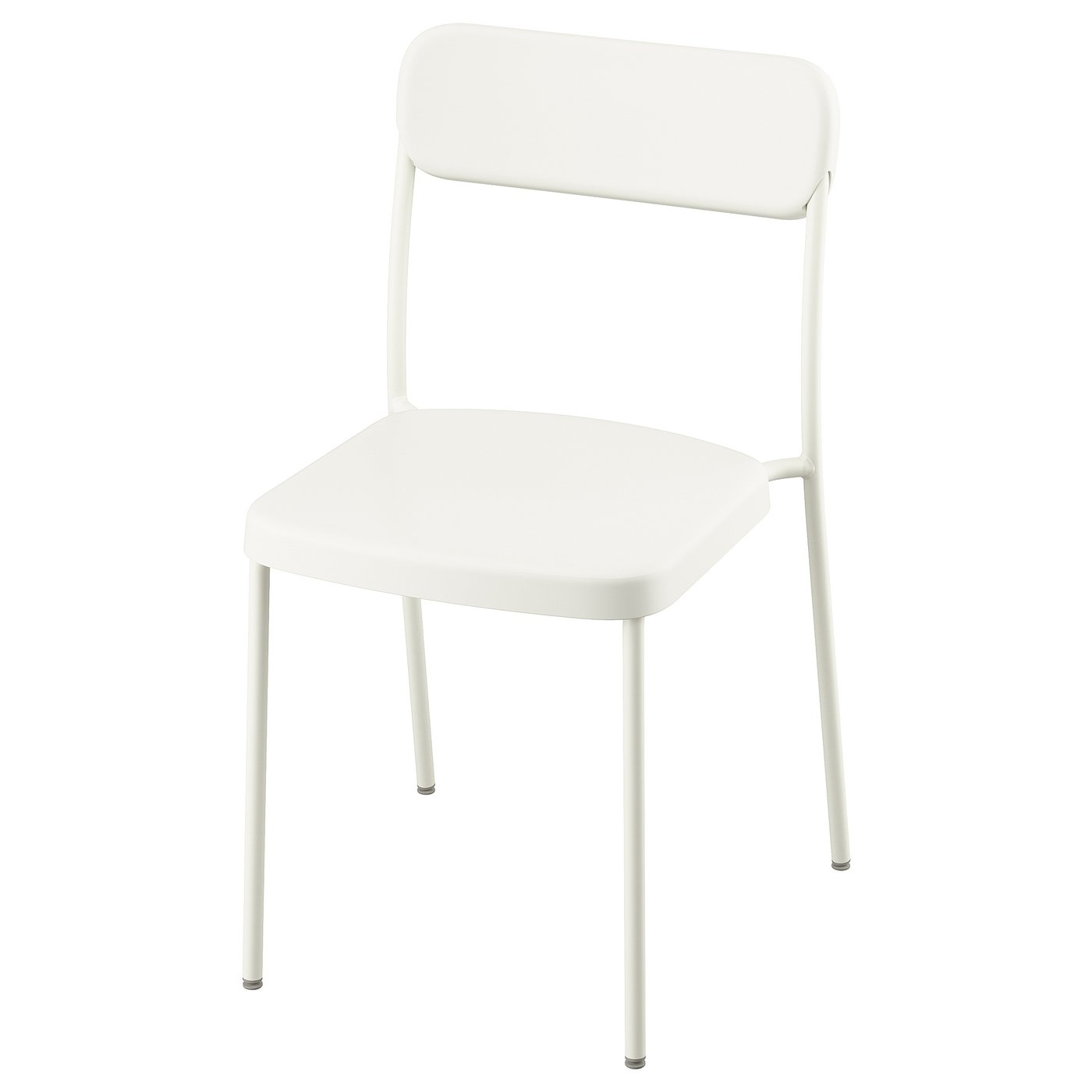 VIHALS witte stoel, strak design, stapelbaar, staal, kunststof; Ergonomische vorm.