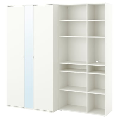 Een witte VIHALS kledingkast met twee spiegeldeuren en een open stellingkast.