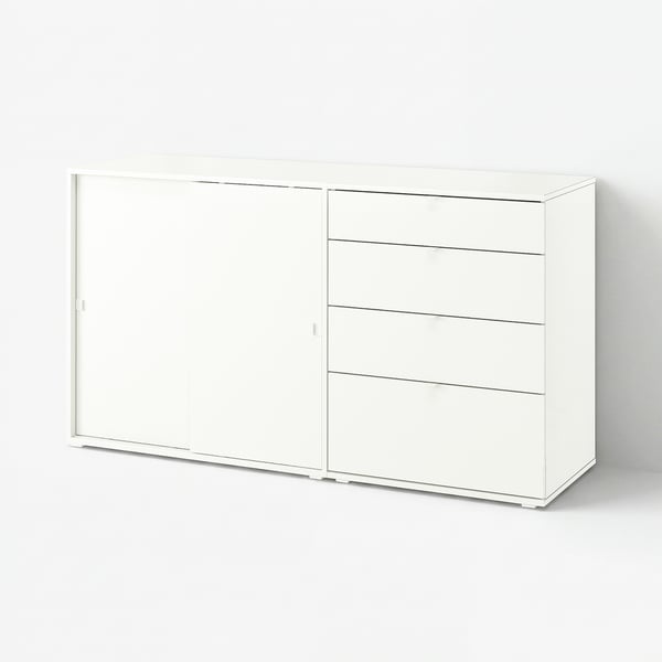 Witte VIHALS-kast met spiegeldeuren en laden.