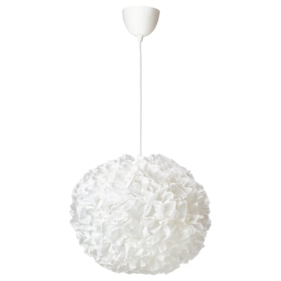 VINDKAST witte hanglamp, bolvorm, zachte gloed, kap van gerecycled polyester.