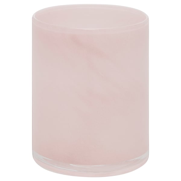 Roze glazen kandelaar, ronde vorm, mat design.