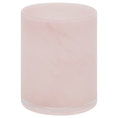Roze glazen kandelaar, ronde vorm, mat design.