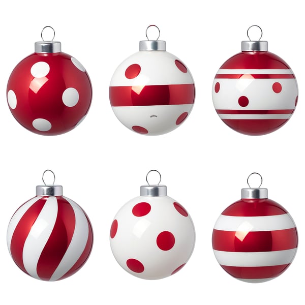 VINTERFINT Boomversiering, gemengde patronen/rood/wit, 6 cm