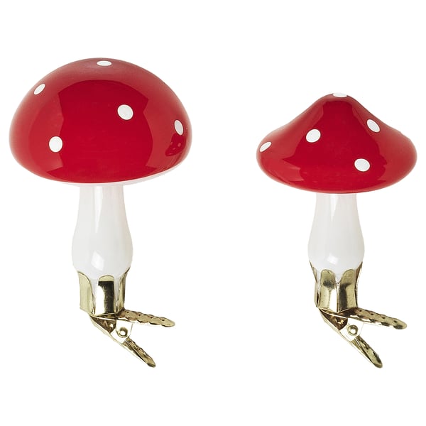VINTERFINT Kersthanger set van 2, glas/paddenstoel rood