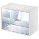 Een witte YXSTABY wandkast met spiegeldeuren en een doorzichtige houder. Het is rechthoekig en modern van ontwerp.