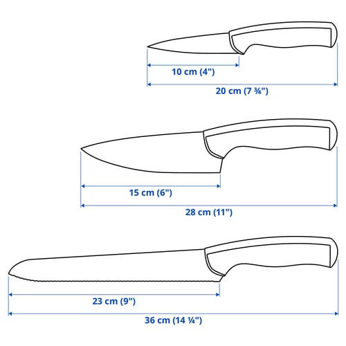 ÄNDLIG طقم سكاكين 3 قطع., رمادي فاتح/أبيض