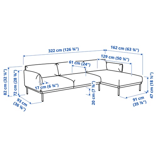 ÄPPLARYD كنبة 4 مقاعد مع أريكة طويلة, Lejde رمادي/أسود
