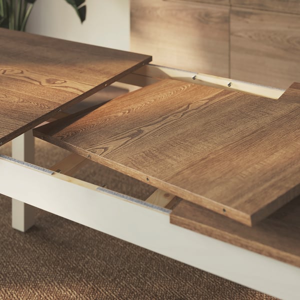 ÅLHULT طاولة قابلة للتمديد, بيج/بني, 170/220x80 سم
