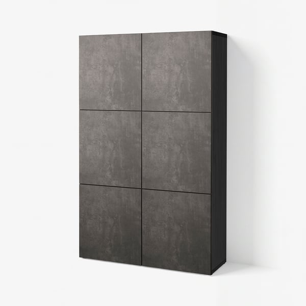 BESTÅ تشكيلة تخزين مع أبواب, أسود-بني Kallviken/رمادي غامق مظهر الخرسانة, 120x42x193 سم