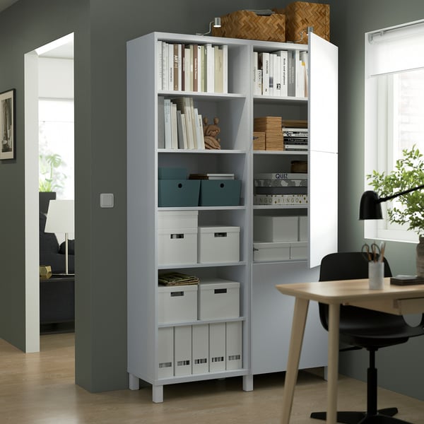 BESTÅ تشكيلة تخزين مع أبواب, أبيض/Lappviken/Stubbarp أبيض, 120x42x202 سم