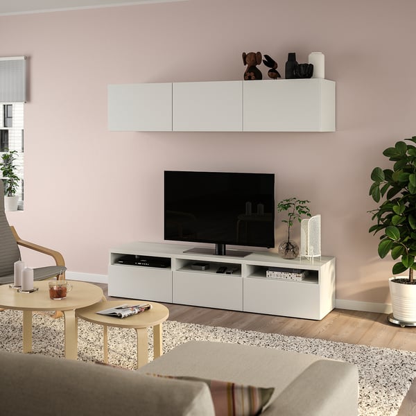 BESTÅ طاولة تلفزيون, أبيض/Lappviken أبيض, 180x42x185 سم
