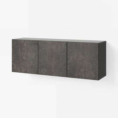 BESTÅ تشكيلة خزانة حائطية, أسود-بني/Kallviken مظهر الخرسانة, ‎180x42x64 سم‏
