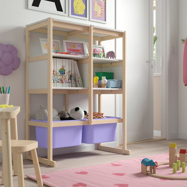 FLISAT تشكيلة تخزين مفتوح, صنوبر مصبوغ أبيض فاتح أبيض/بنفسجي, 88x38x117 سم