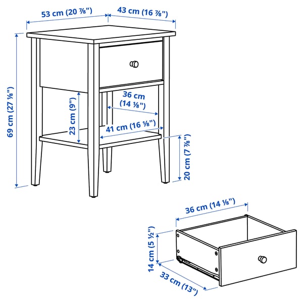 GULLABERG طاولة سرير جانبية, مع درج واحد مع رف/رمادي, 53x43x69 سم